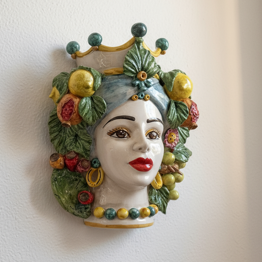 Mascherone 40cm Testa di Moro da Parete in Ceramica Siciliana di Caltagirone