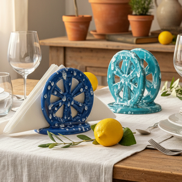 13cm "Cart Wheel" Napkin Holder in Sicilian Ceramic - Various Decorations