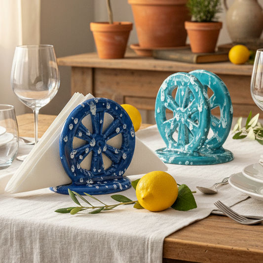 Portatovaglioli 13cm "Ruota di Carretto" in Ceramica Siciliana - Vari Decori
