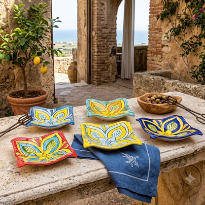 Square Plate "Flower of Sicily" in Caltagirone Ceramic 17x17cm