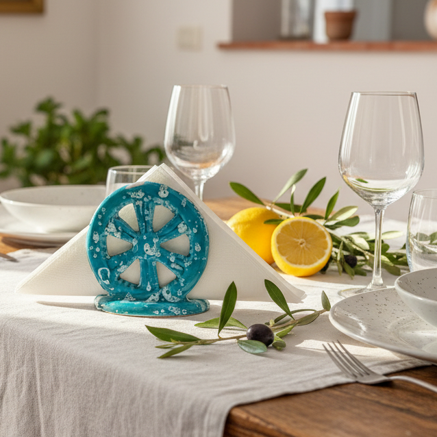 13cm "Cart Wheel" Napkin Holder in Sicilian Ceramic - Various Decorations