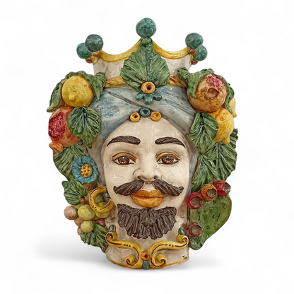 Mascherone 40cm Testa di Moro da Parete in Ceramica Siciliana di Caltagirone
