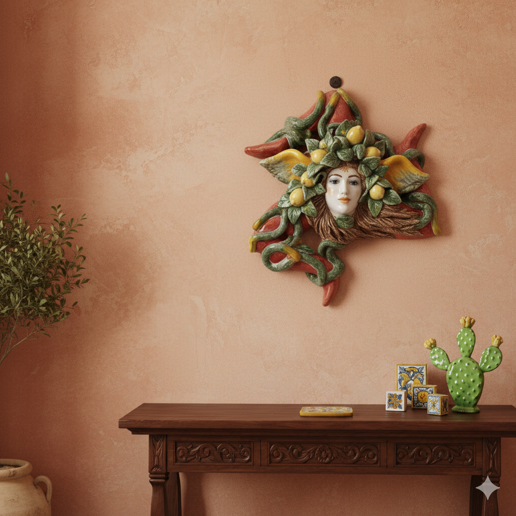 Trinacria Siciliana 28cm in Ceramica Artistica di Caltagirone