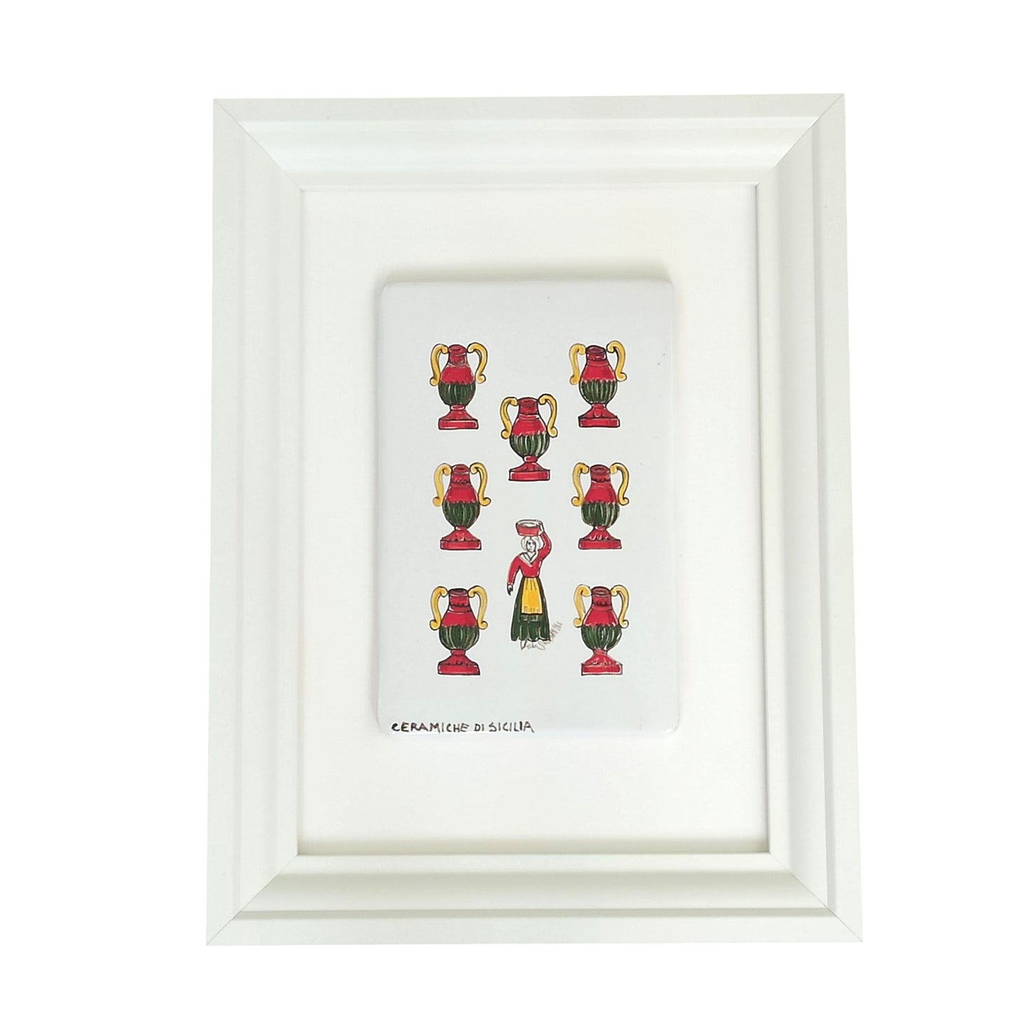 Cornice con Carta Siciliana in Ceramiche di Sicilia - Sette di Coppe