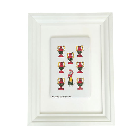 Cornice con Carta Siciliana in Ceramiche di Sicilia - Sette di Coppe