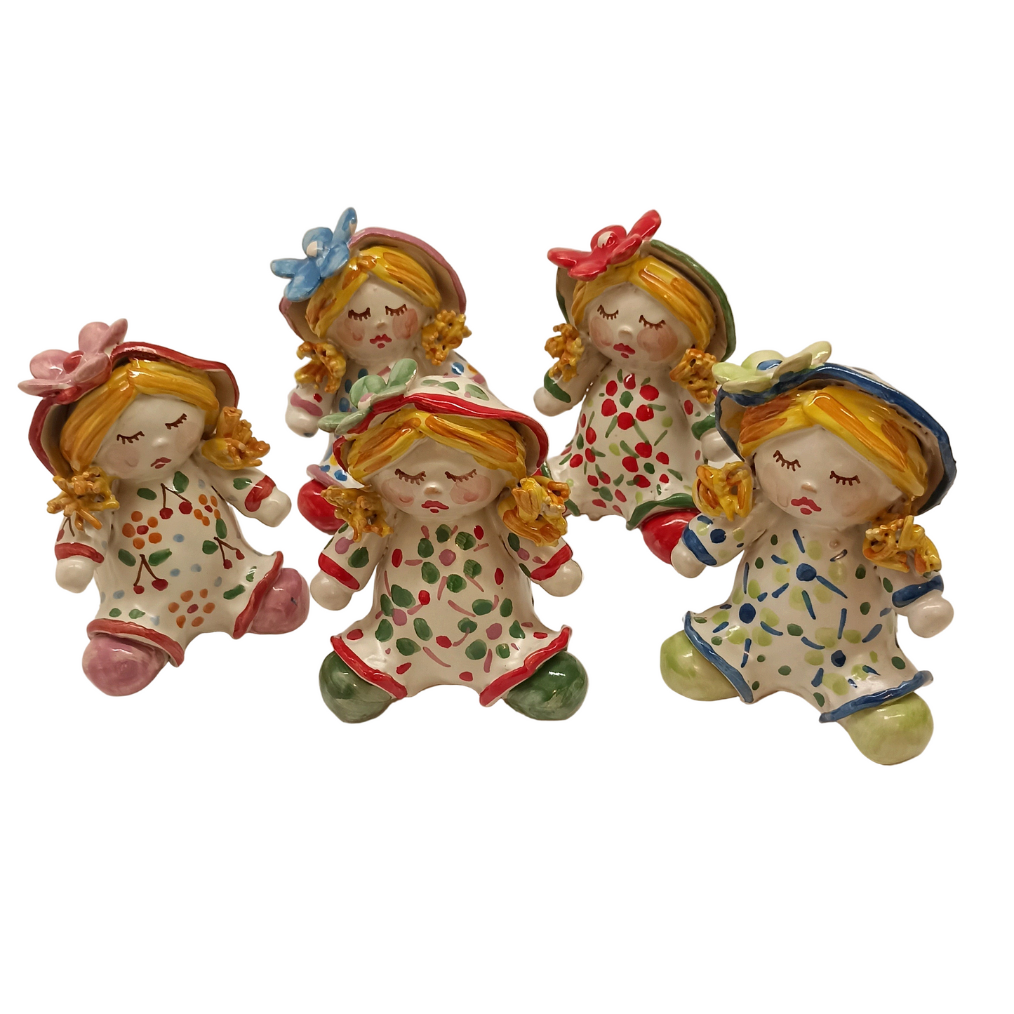 Sicilian Ceramic 15cm Flower Doll from Caltagirone
