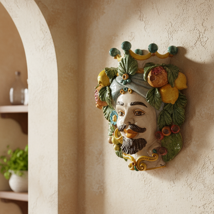 Mascherone 40cm Testa di Moro da Parete in Ceramica Siciliana di Caltagirone