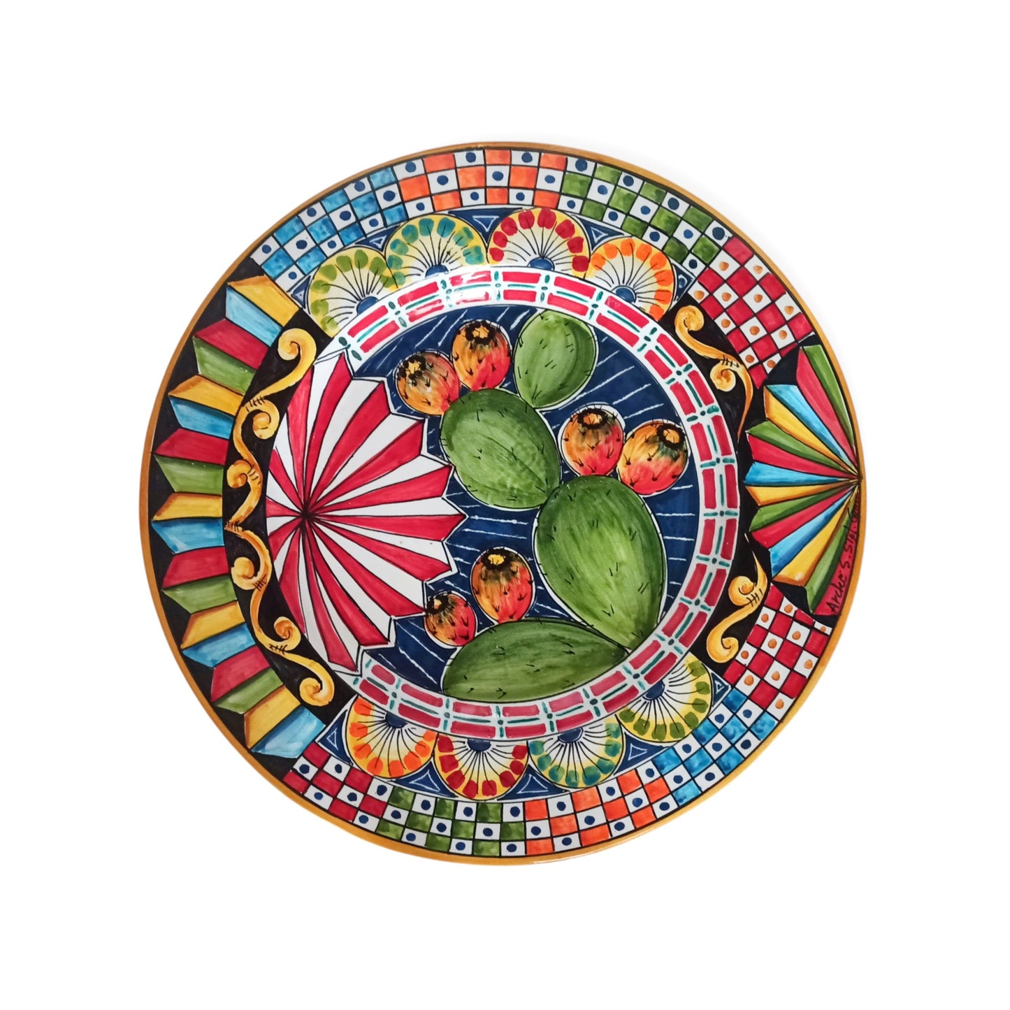 Piatto 46cm Ornamentale in Maiolica Siciliana di Santo Stefano di Camastra