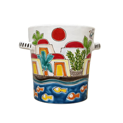 secchiello porta bottiglie in ceramica caltagirone