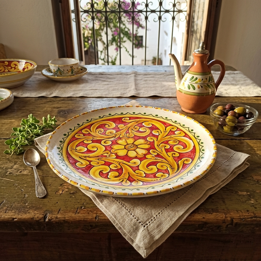 plate for table in sicilian majolica 