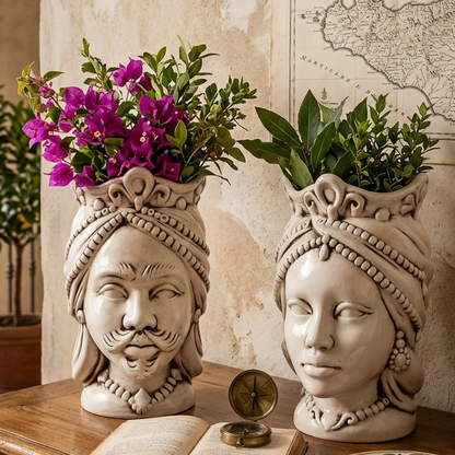 sicilian majolia pair of moors heads