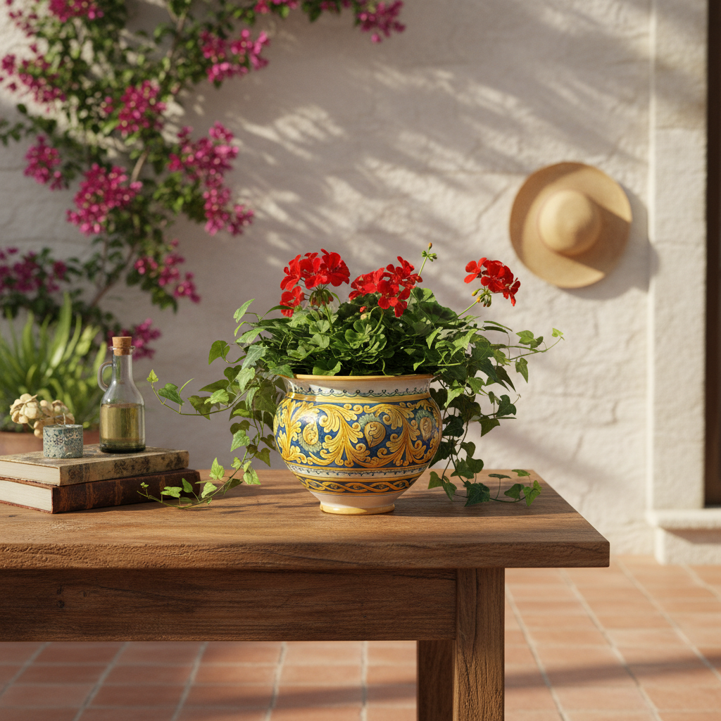 vaso grande in maiolica decorato