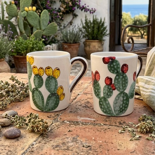 tazza con manico in maiolica
