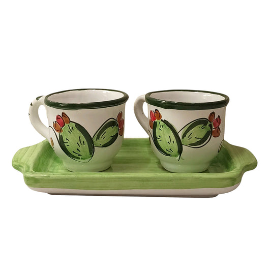 set di tazzine con vassoio in ceramica siciliana decorata