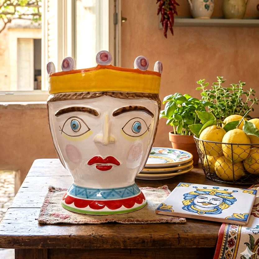 testa porta pianta in maiolica de simone