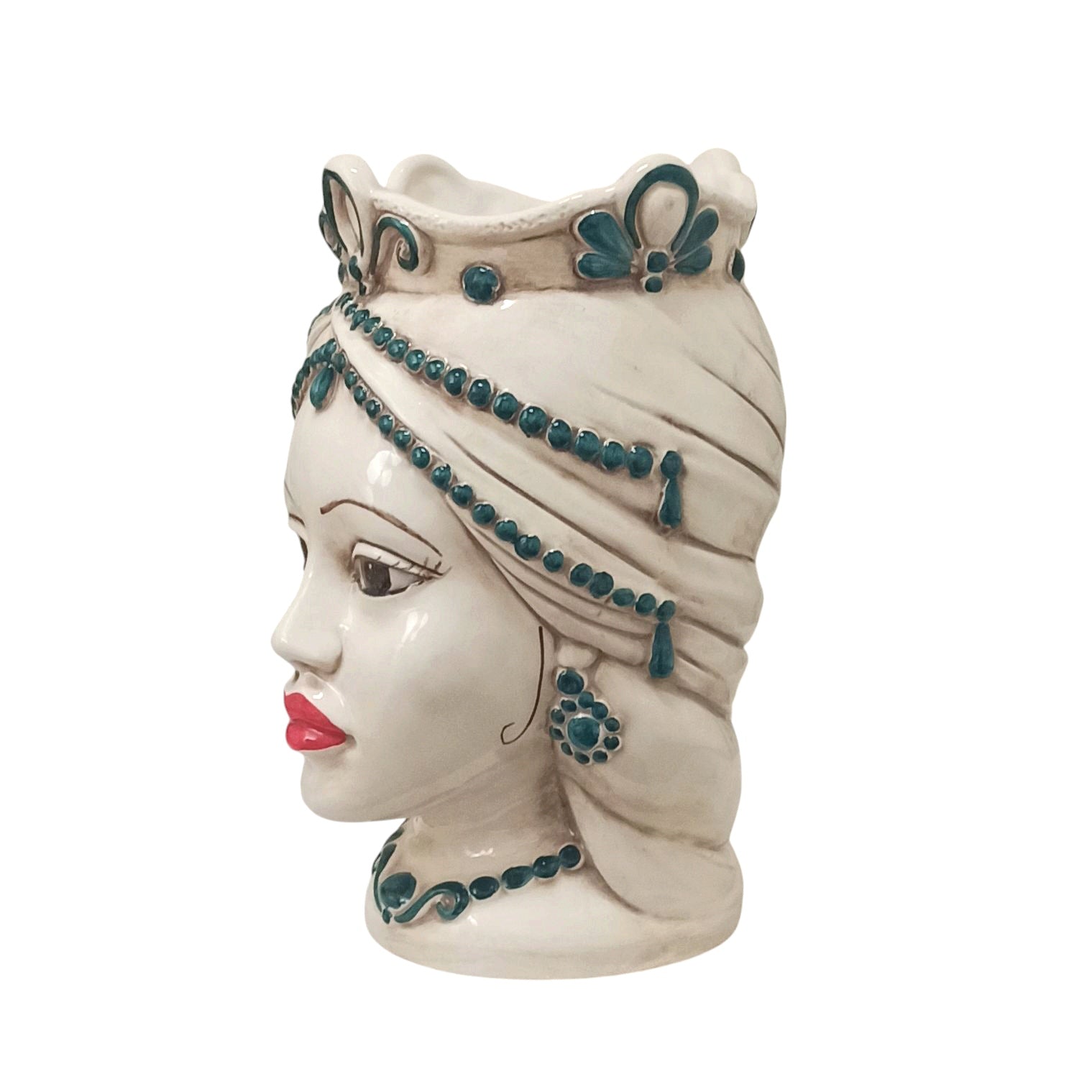 testa donna in maiolica di Caltagirone fatta a mano