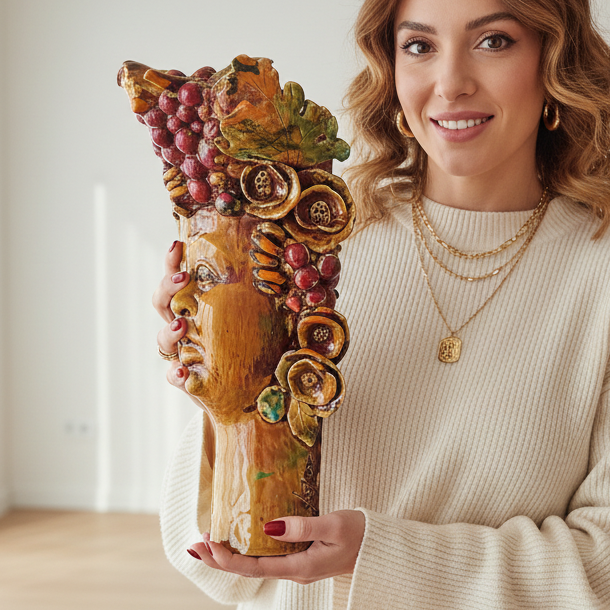 Mascherone del moro da parete in maiolica 