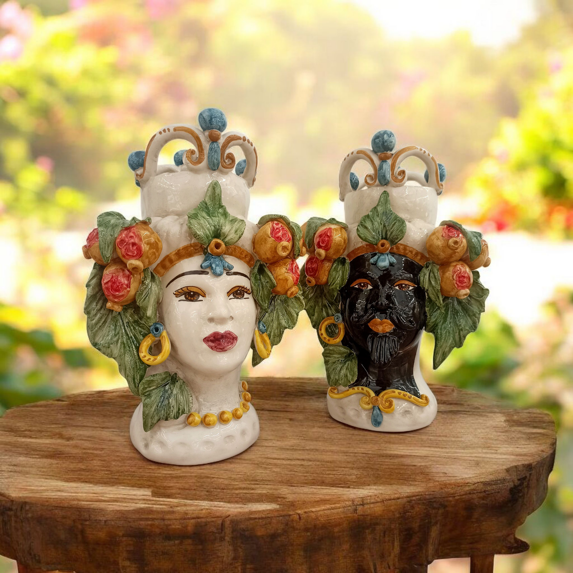 coppia teste di moro con frutta maiolica