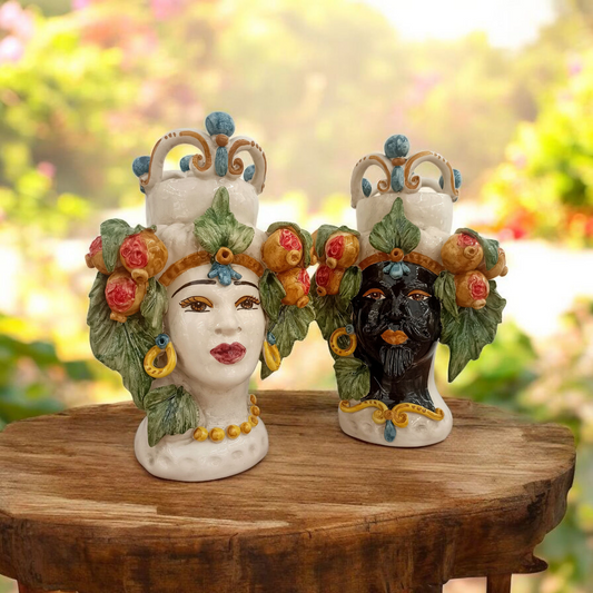 coppia teste di moro con frutta maiolica