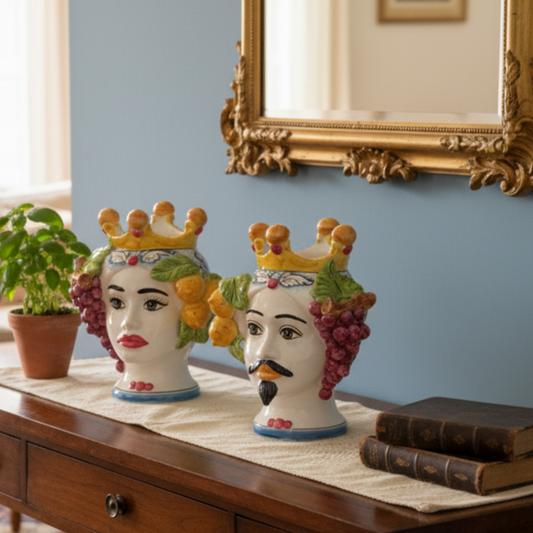 vasi a forma di testa in ceramica artigianale
