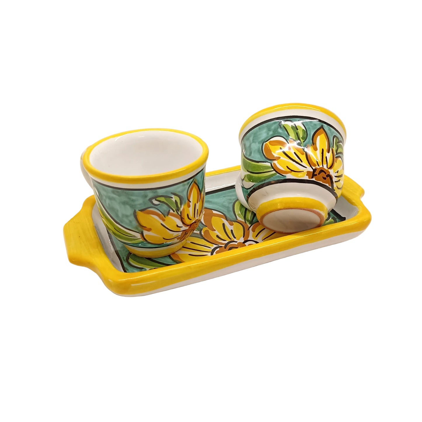 tazzine con vassoio in maiolica di caltagirone