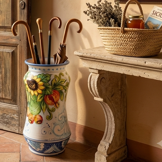 decorated umbrella stand in sicilian ceramic