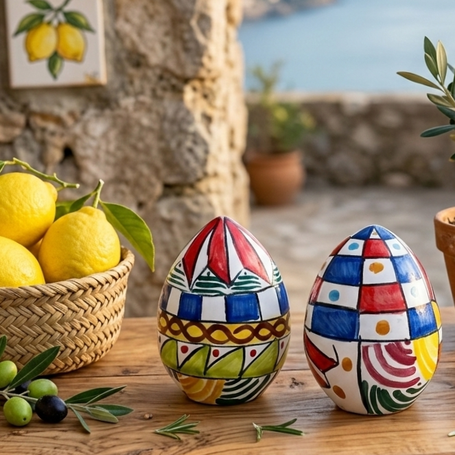uova decorate a mano in ceramica siciliana