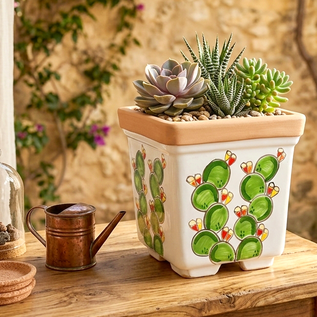 vaso colorato in ceramica per giardino