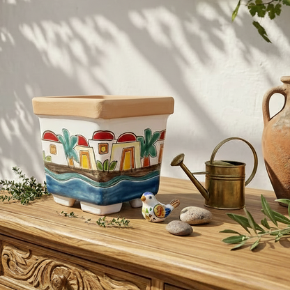 vaso decorato per piante quadrato