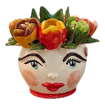 testa con fiori in maoiolica di sicilia
