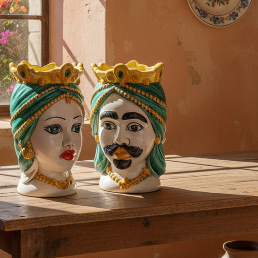 coppia di teste di moro in ceramica di caltagirone