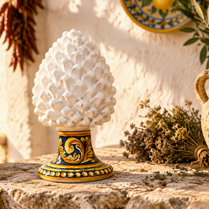 white pine cone in sicilian majolica